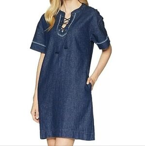 Lauren RALPH LAUREN LRL large womans Denim Dress Embroidered Tassel Lace-Up